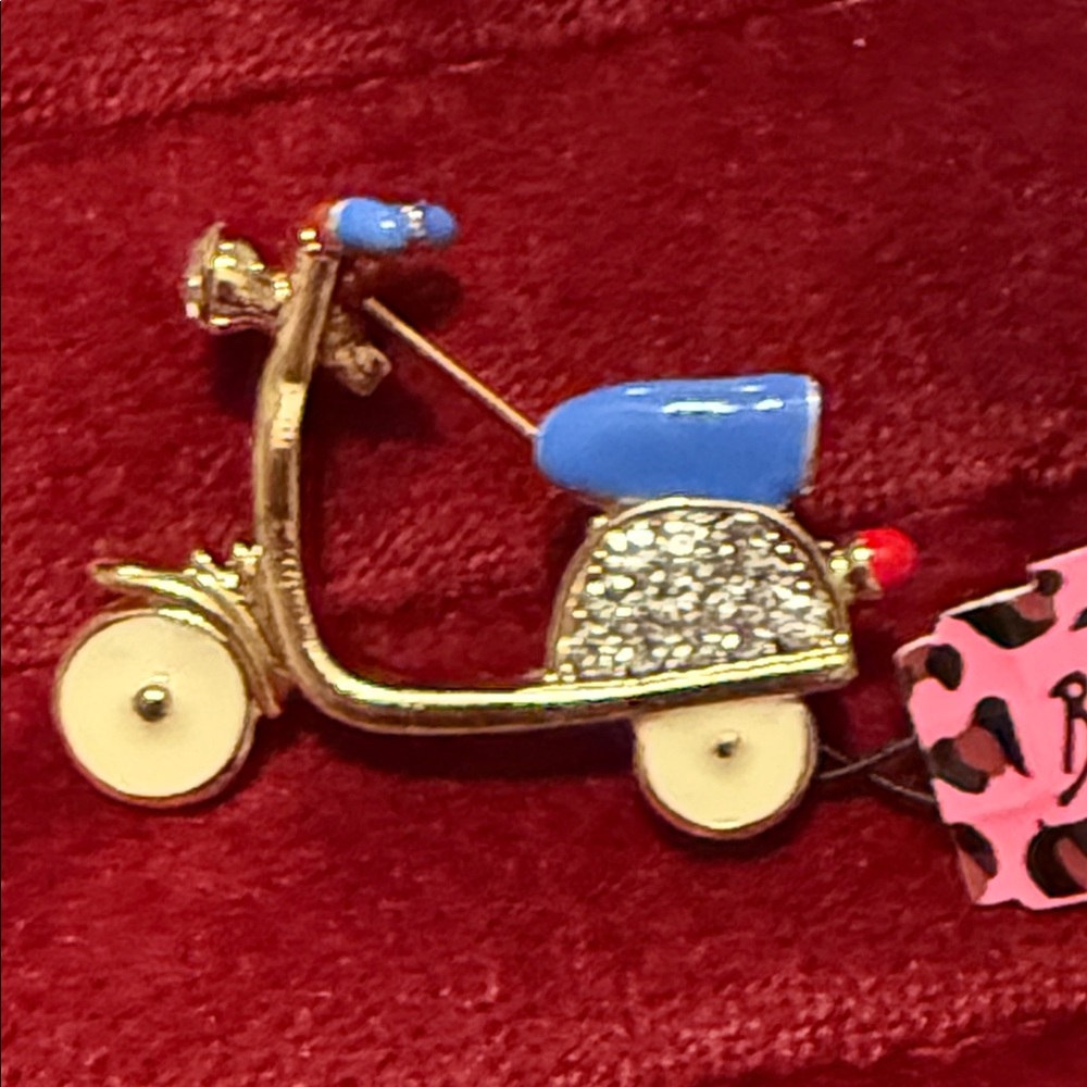 Betsey Johnson Jewelry Scooter Brooch with Rhinestones and Enamel NWT